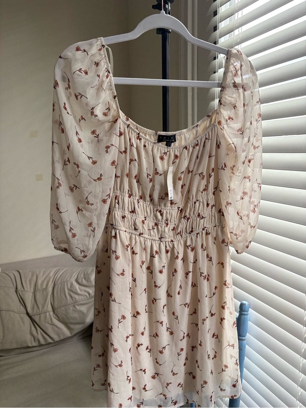 Francesca's Collections Cream Mini Dress with Rust Floral Print